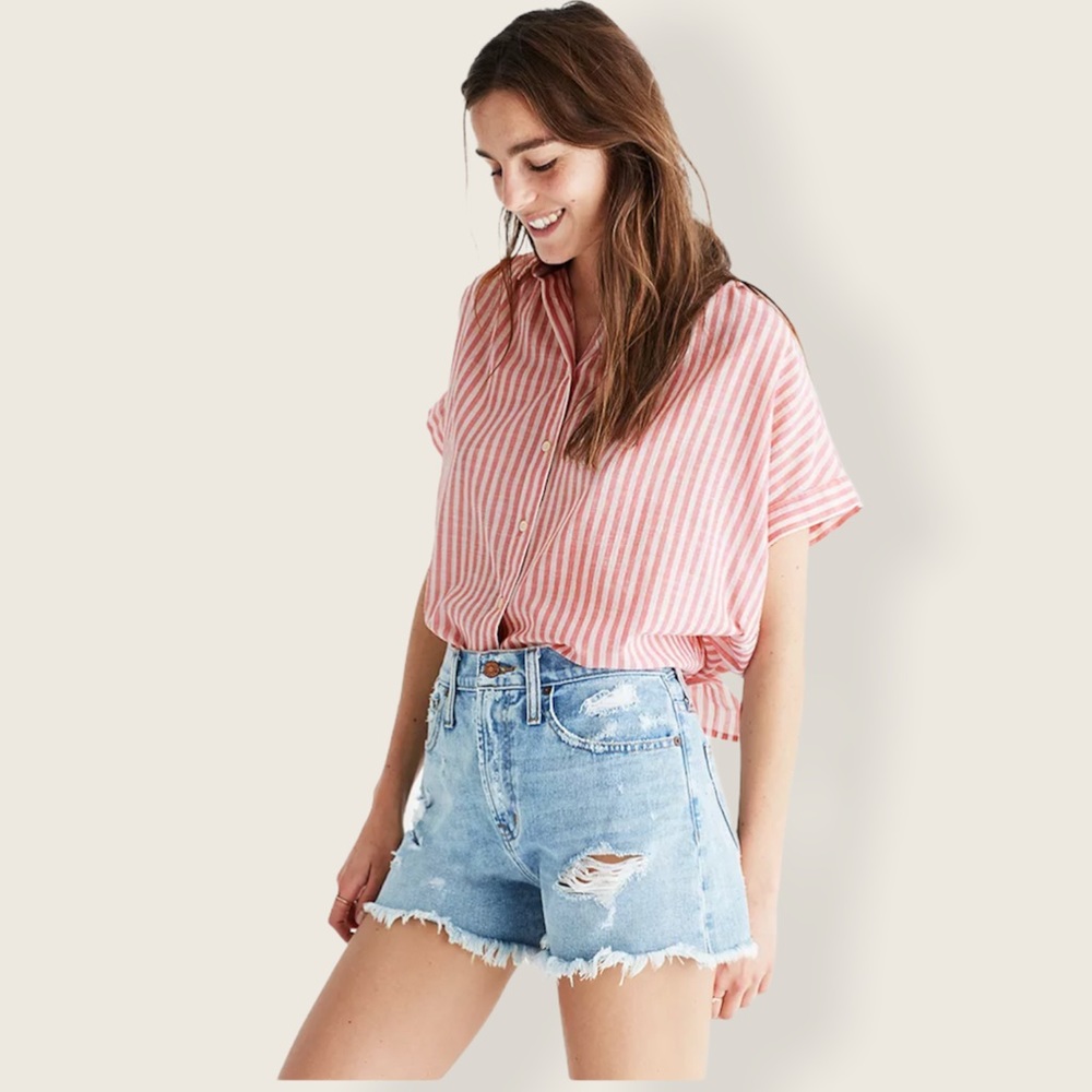 Madewell Central Tie-Back Shirt in Rose Stripe Small